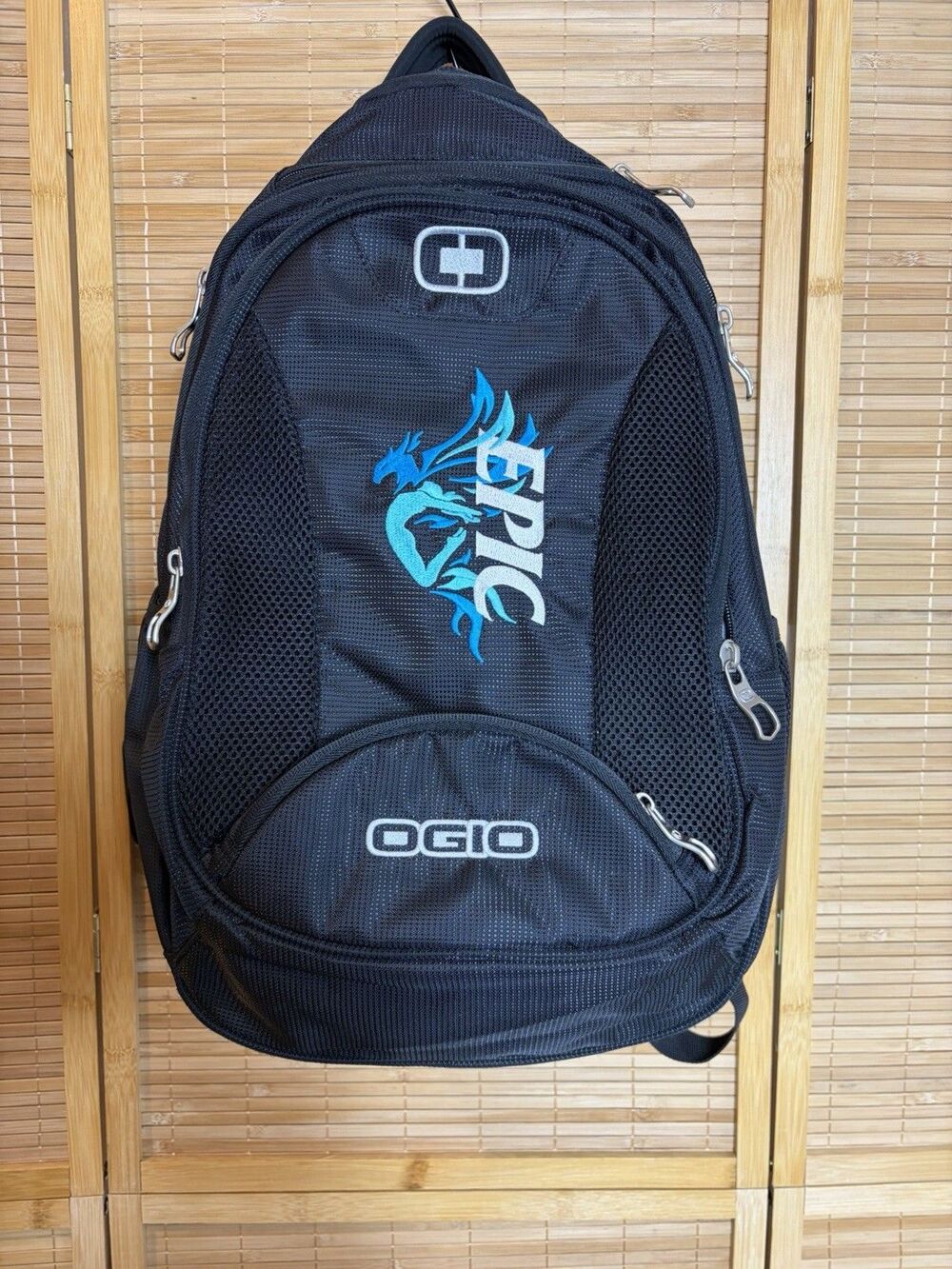 Large Backpack for 15in Laptop Nylon Black/Blue Geometric Padded